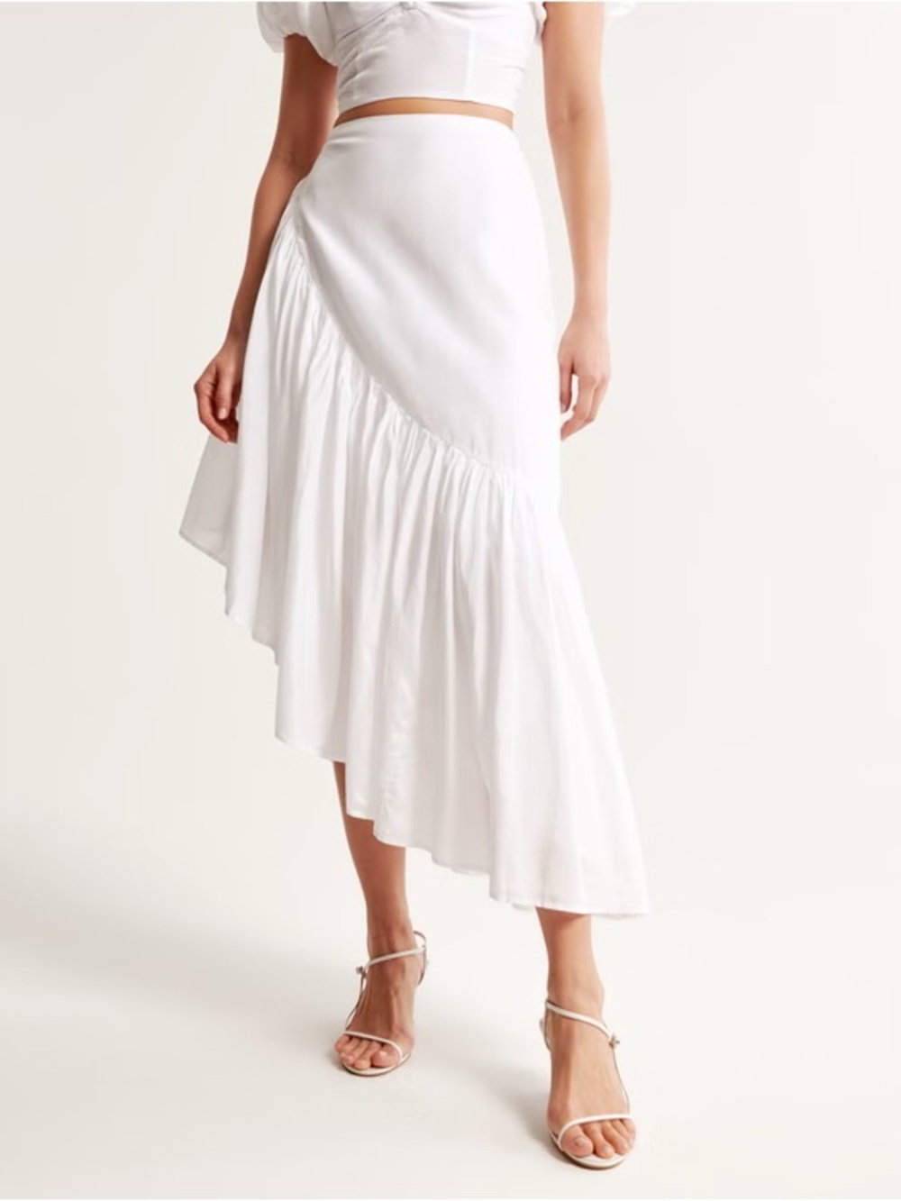 Abercrombie & Fitch White Tiered Asymmetric Midi Skirt PL
